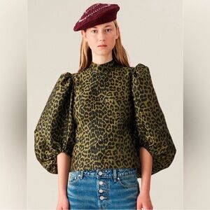 GANNI leopard top. Olive and black size M (us) 38 (uk)